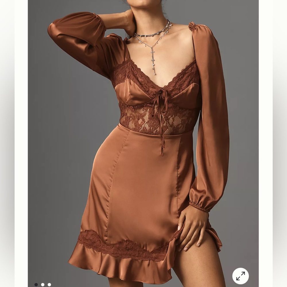NWT Anthropologie Silky Lace Trim Mini Dress